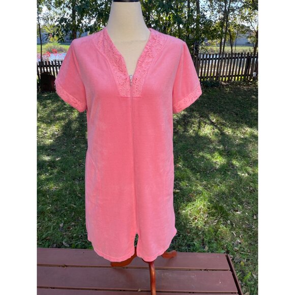 Miss Elaine Relax Pink Zip-Up Robe Size Medium Vintage - Picture 1 of 10